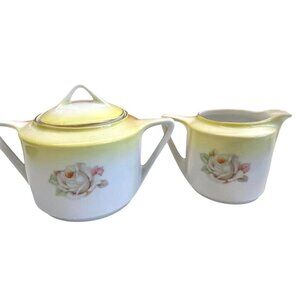 Vintage Cream & Sugar Bowl Set Made in Germany #94 & #136 Yellow Rose